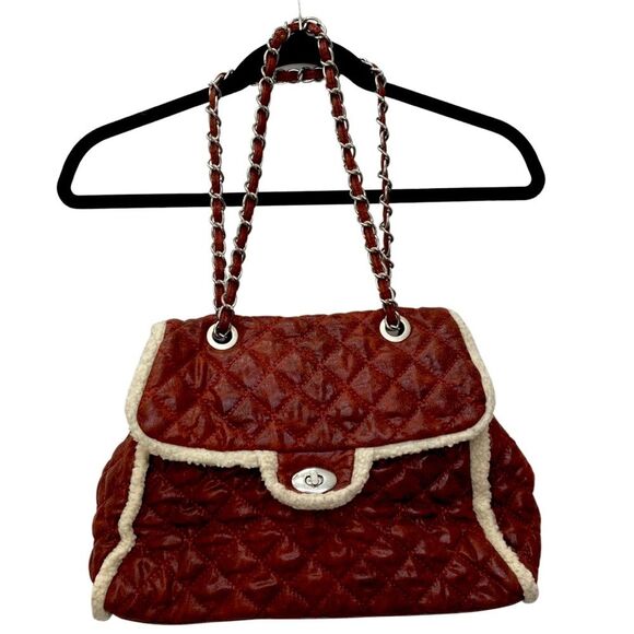 Big Buddha Maroon Quilted Vegan Sherpa Chain Shoulder Bag - Picture 1 of 16